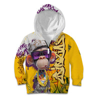 Graffiti Monkey Kid Hoodie with Hip Hop Sunglasses and Gold Chain Design - Wonder Print Shop