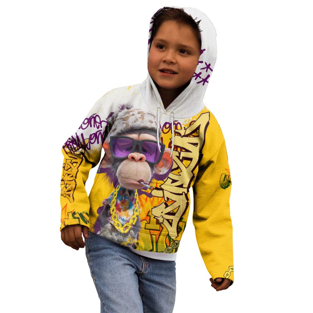 Graffiti Monkey Kid Hoodie with Hip Hop Sunglasses and Gold Chain Design - Wonder Print Shop