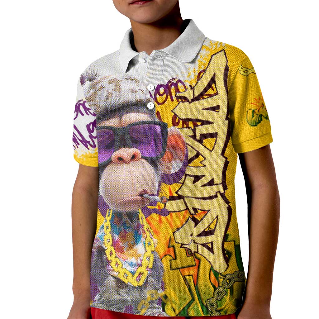 Graffiti Monkey Kid Polo Shirt with Hip Hop Sunglasses and Gold Chain Design - Wonder Print Shop