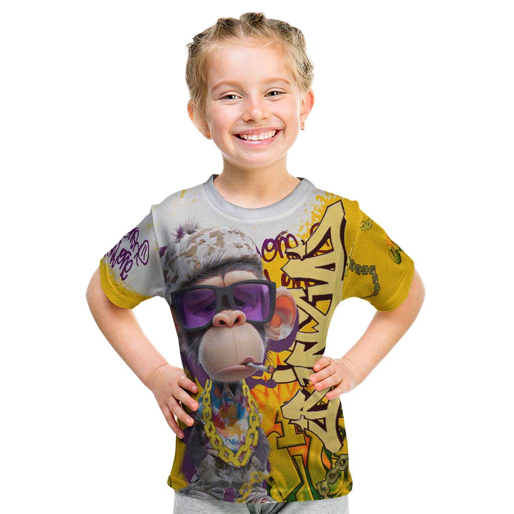 Graffiti Monkey Kid T Shirt with Hip Hop Sunglasses and Gold Chain Design - Wonder Print Shop
