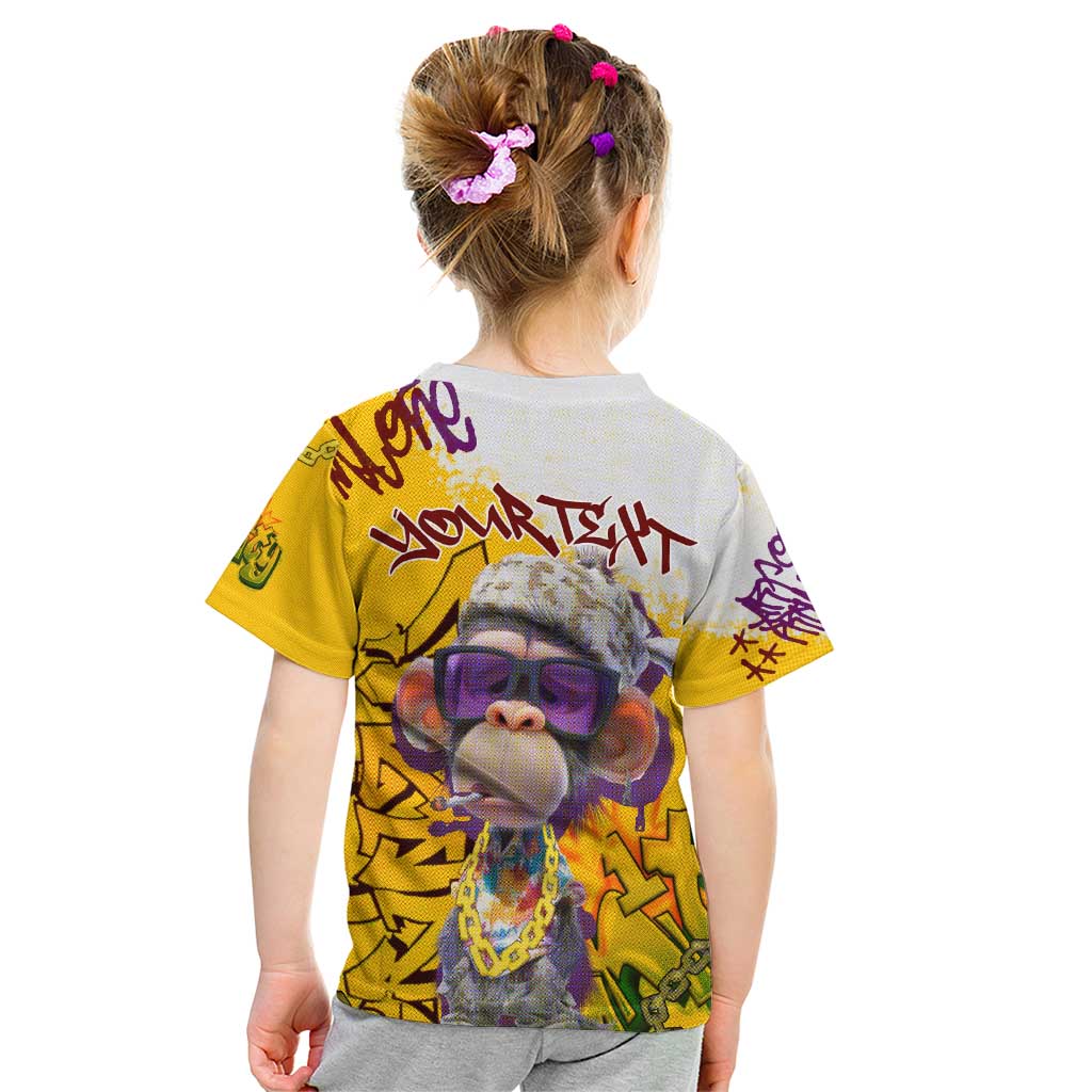 Graffiti Monkey Kid T Shirt with Hip Hop Sunglasses and Gold Chain Design - Wonder Print Shop