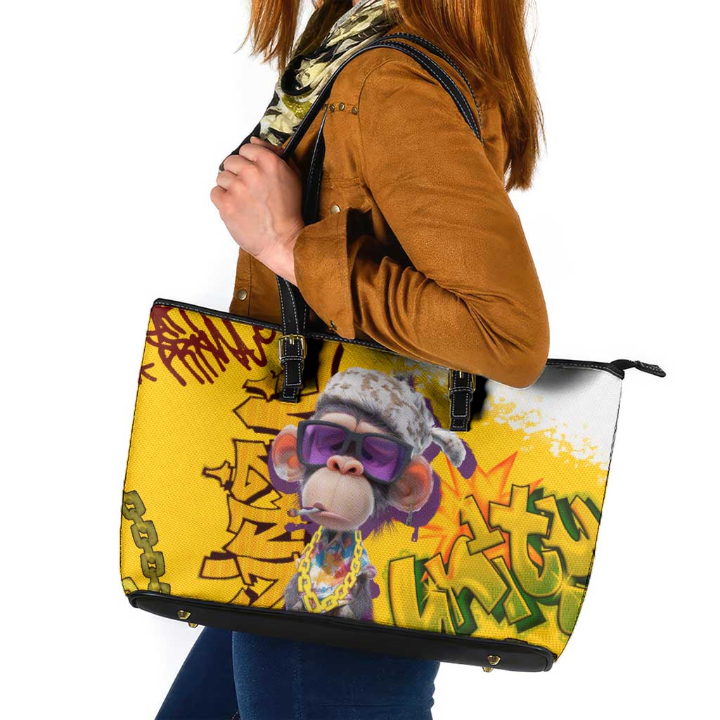Graffiti Monkey Leather Tote Bag with Hip Hop Sunglasses and Gold Chain Design - Wonder Print Shop