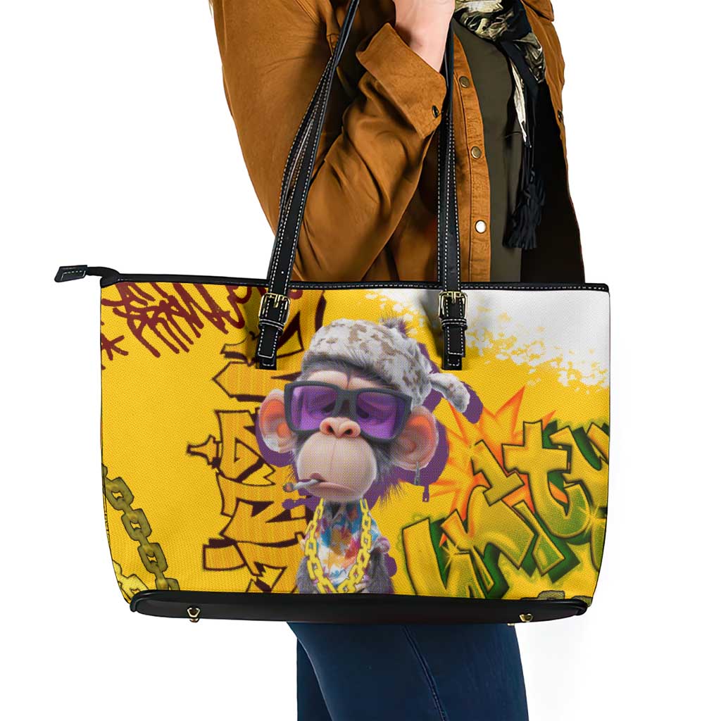 Graffiti Monkey Leather Tote Bag with Hip Hop Sunglasses and Gold Chain Design - Wonder Print Shop