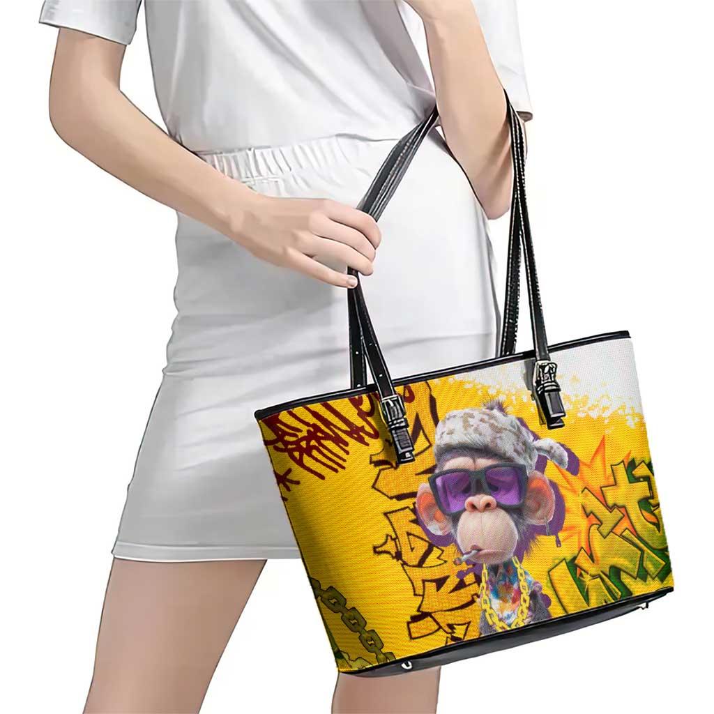 Graffiti Monkey Leather Tote Bag with Hip Hop Sunglasses and Gold Chain Design - Wonder Print Shop
