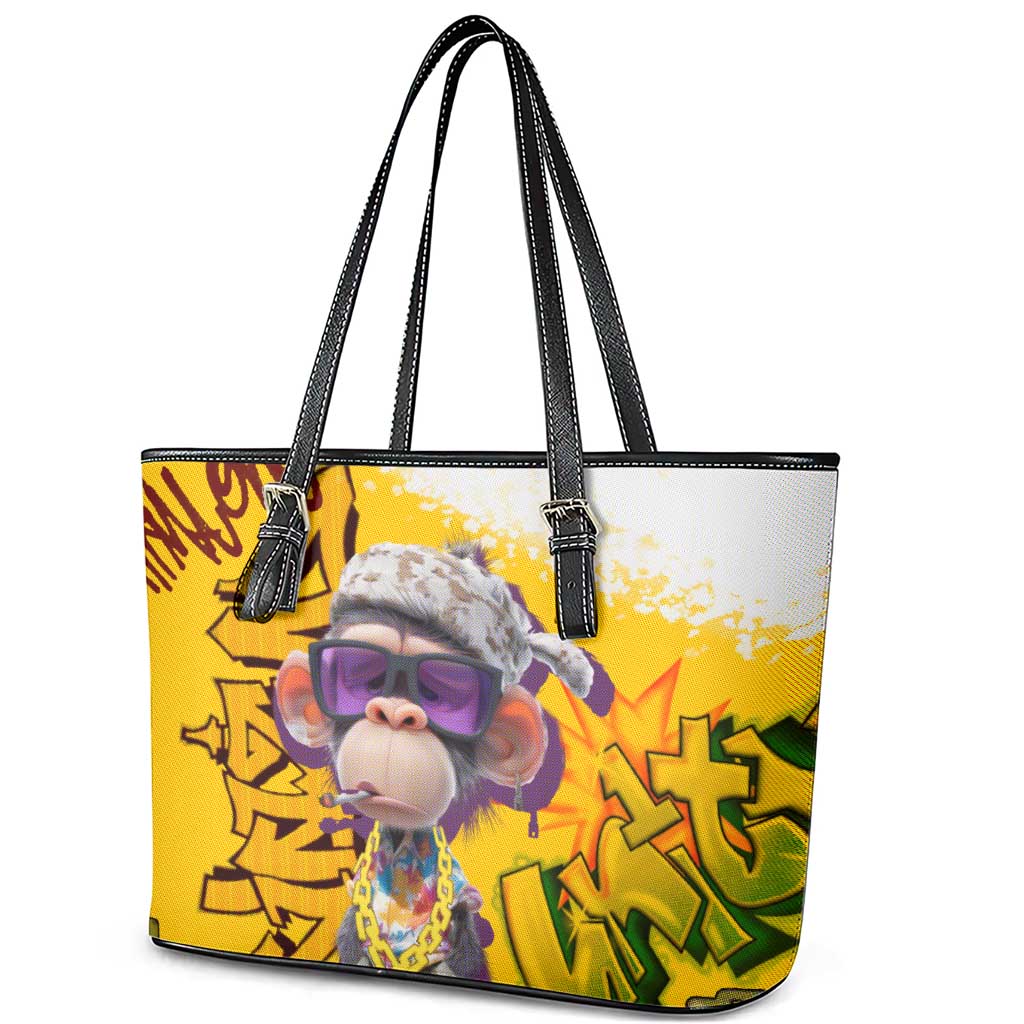 Graffiti Monkey Leather Tote Bag with Hip Hop Sunglasses and Gold Chain Design - Wonder Print Shop