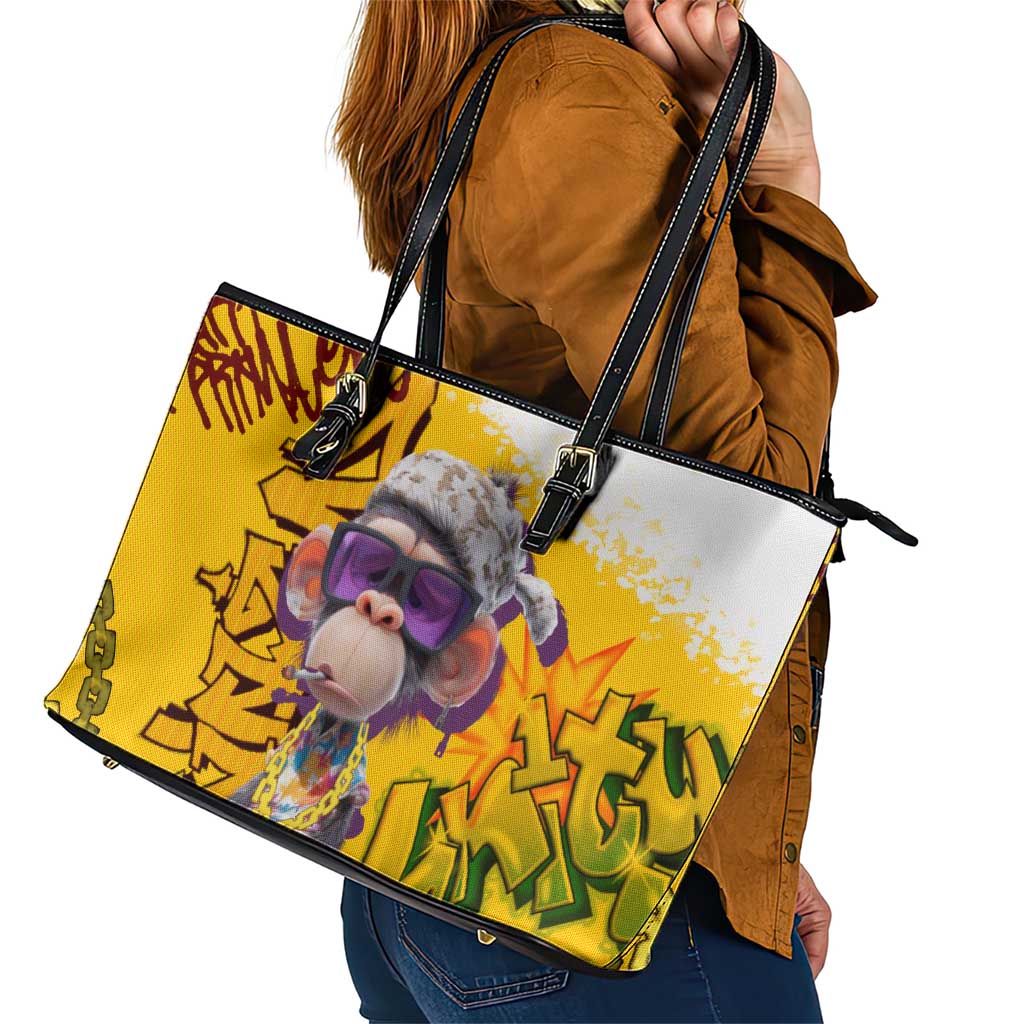 Graffiti Monkey Leather Tote Bag with Hip Hop Sunglasses and Gold Chain Design - Wonder Print Shop
