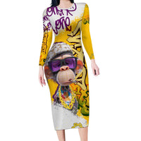 Graffiti Monkey Long Sleeve Bodycon Dress with Hip Hop Sunglasses and Gold Chain Design - Wonder Print Shop