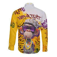Graffiti Monkey Long Sleeve Button Shirt with Hip Hop Sunglasses and Gold Chain Design - Wonder Print Shop