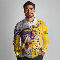 Graffiti Monkey Long Sleeve Polo Shirt with Hip Hop Sunglasses and Gold Chain Design - Wonder Print Shop