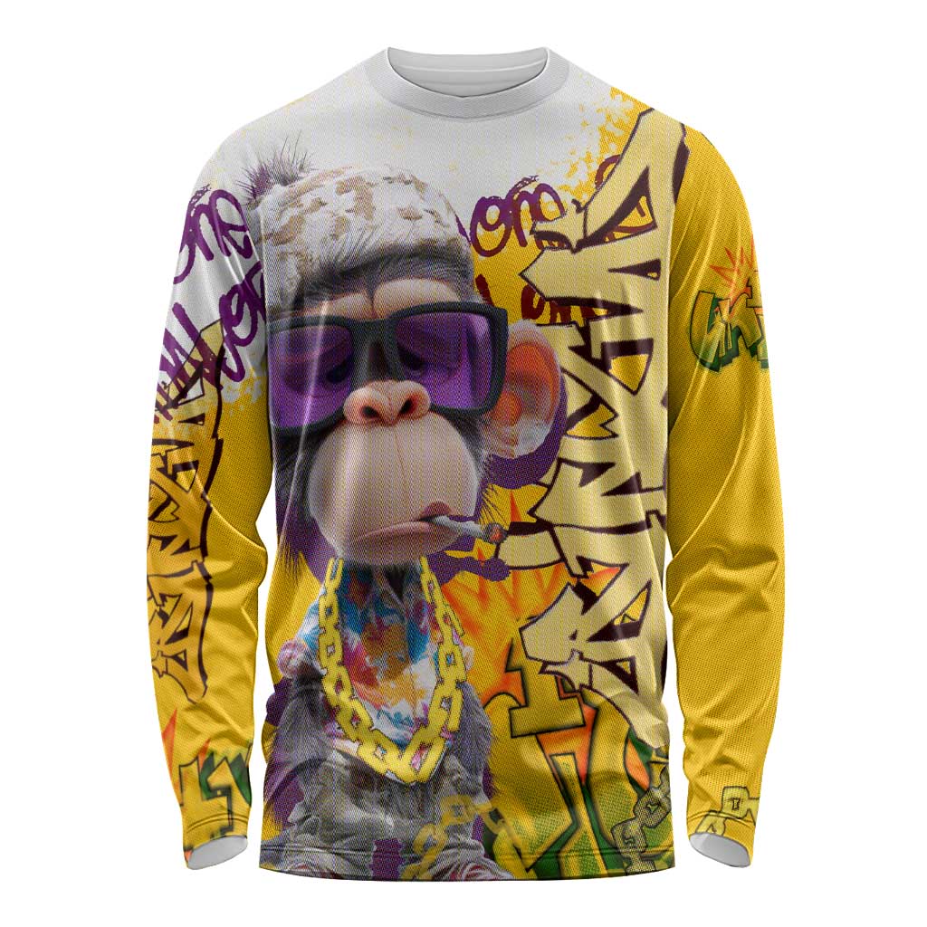 Graffiti Monkey Long Sleeve Shirt with Hip Hop Sunglasses and Gold Chain Design - Wonder Print Shop