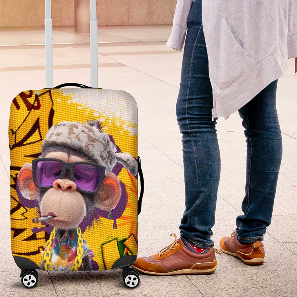 Graffiti Monkey Luggage Cover with Hip Hop Sunglasses and Gold Chain Design - Wonder Print Shop