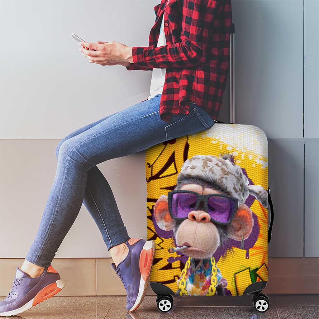 Graffiti Monkey Luggage Cover with Hip Hop Sunglasses and Gold Chain Design - Wonder Print Shop