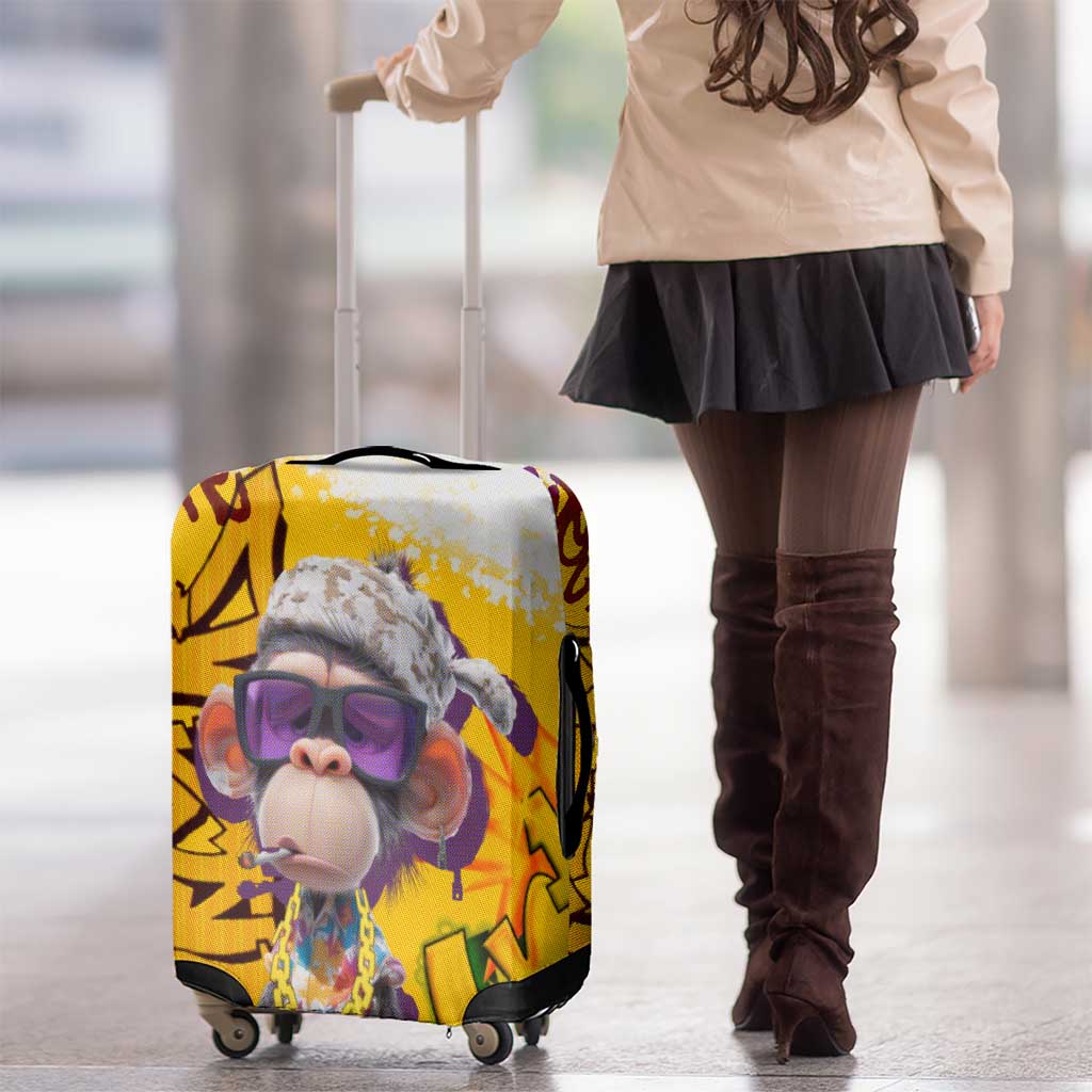 Graffiti Monkey Luggage Cover with Hip Hop Sunglasses and Gold Chain Design - Wonder Print Shop