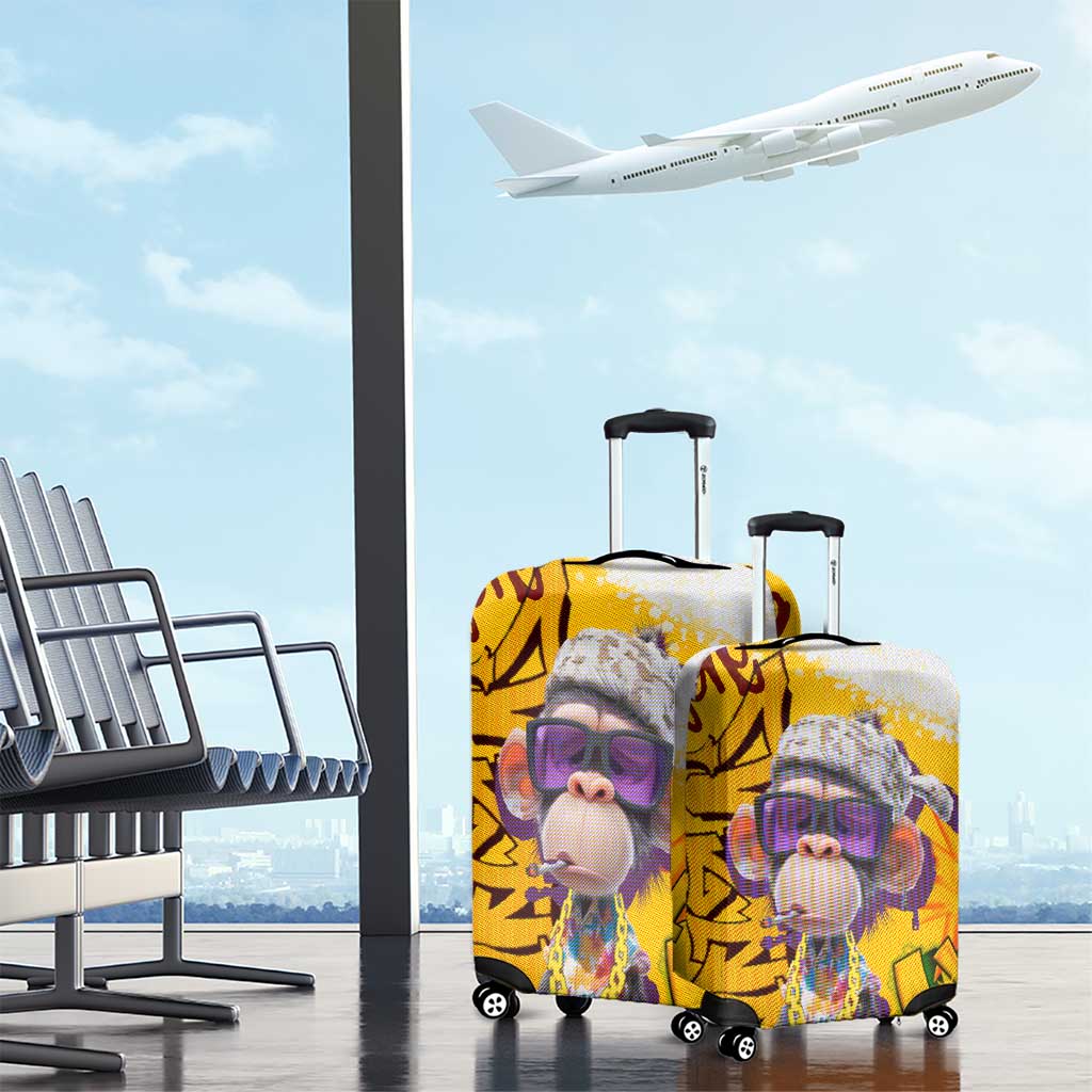 Graffiti Monkey Luggage Cover with Hip Hop Sunglasses and Gold Chain Design - Wonder Print Shop