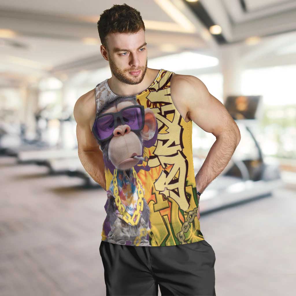 Graffiti Monkey Men Tank Top with Hip Hop Sunglasses and Gold Chain Design - Wonder Print Shop