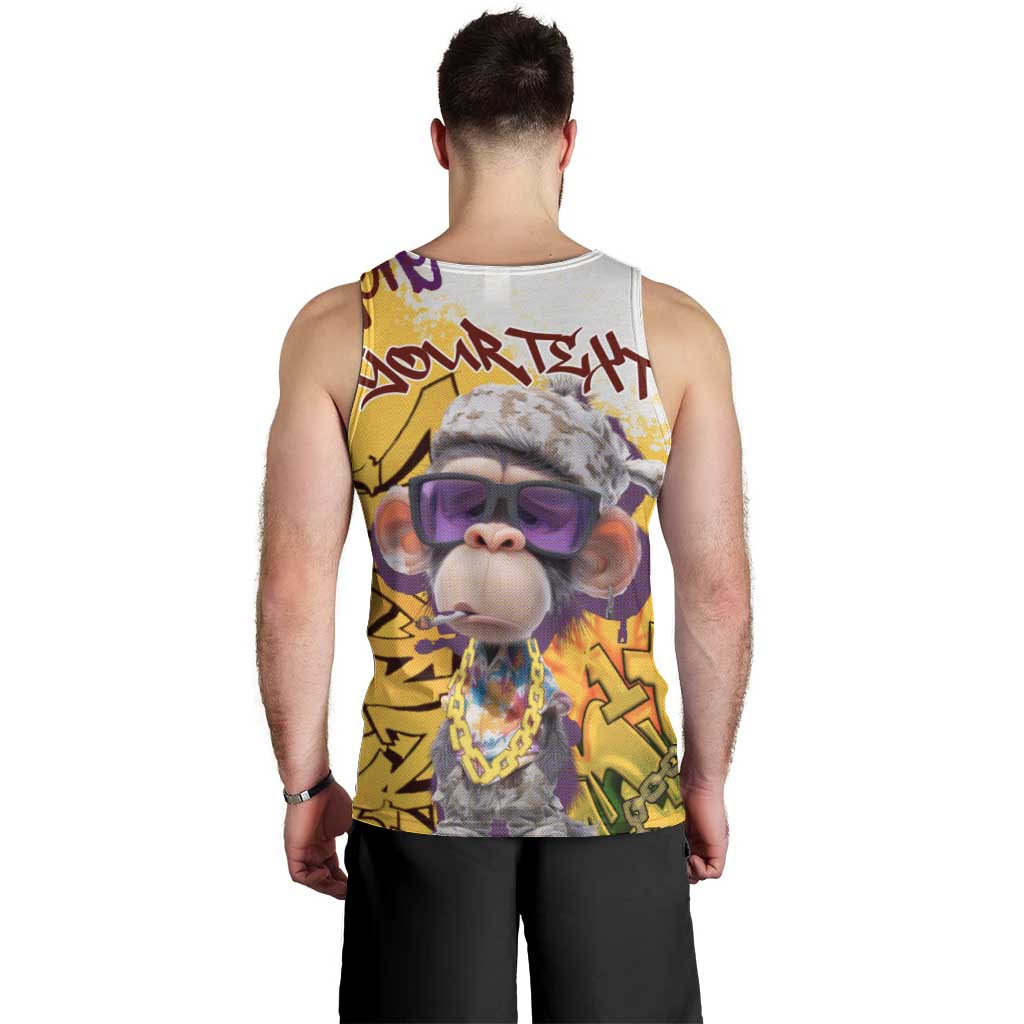 Graffiti Monkey Men Tank Top with Hip Hop Sunglasses and Gold Chain Design - Wonder Print Shop