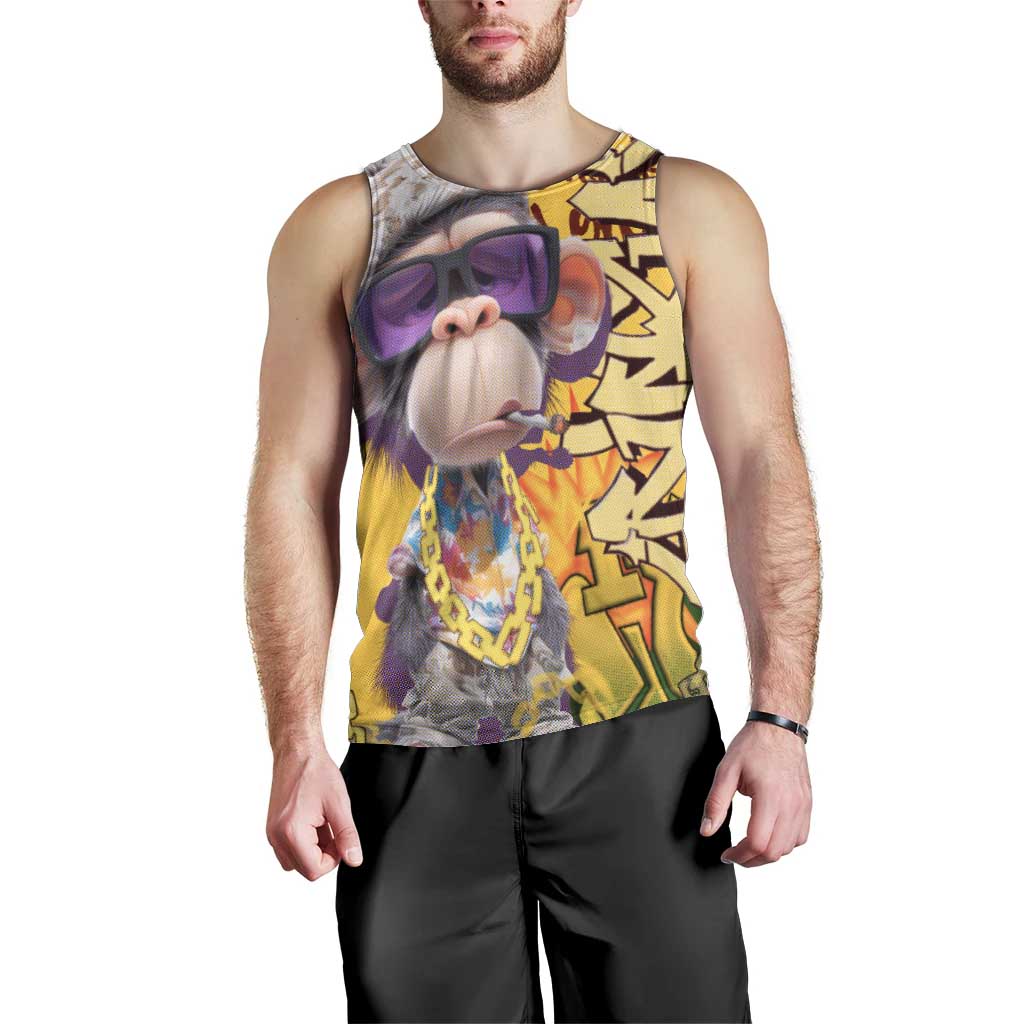 Graffiti Monkey Men Tank Top with Hip Hop Sunglasses and Gold Chain Design - Wonder Print Shop