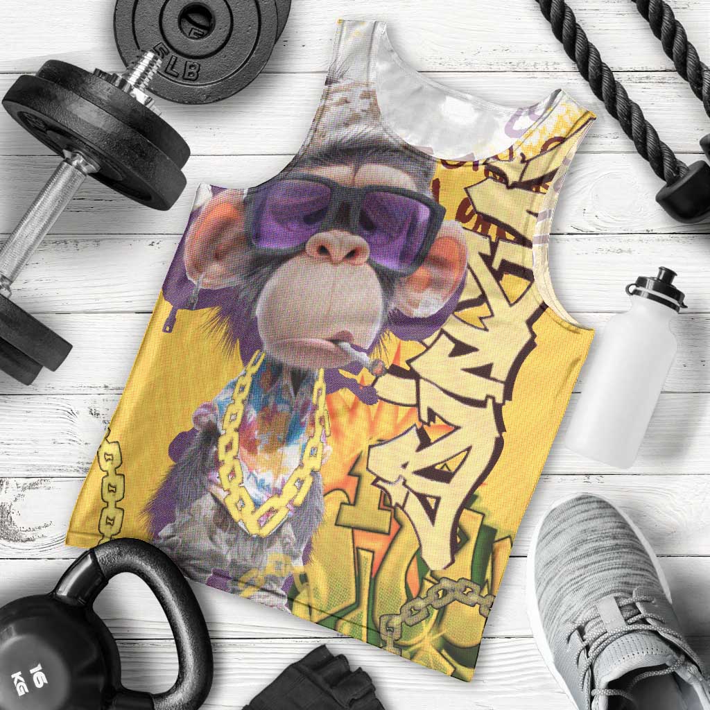 Graffiti Monkey Men Tank Top with Hip Hop Sunglasses and Gold Chain Design - Wonder Print Shop