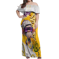 Graffiti Monkey Off Shoulder Maxi Dress with Hip Hop Sunglasses and Gold Chain Design - Wonder Print Shop