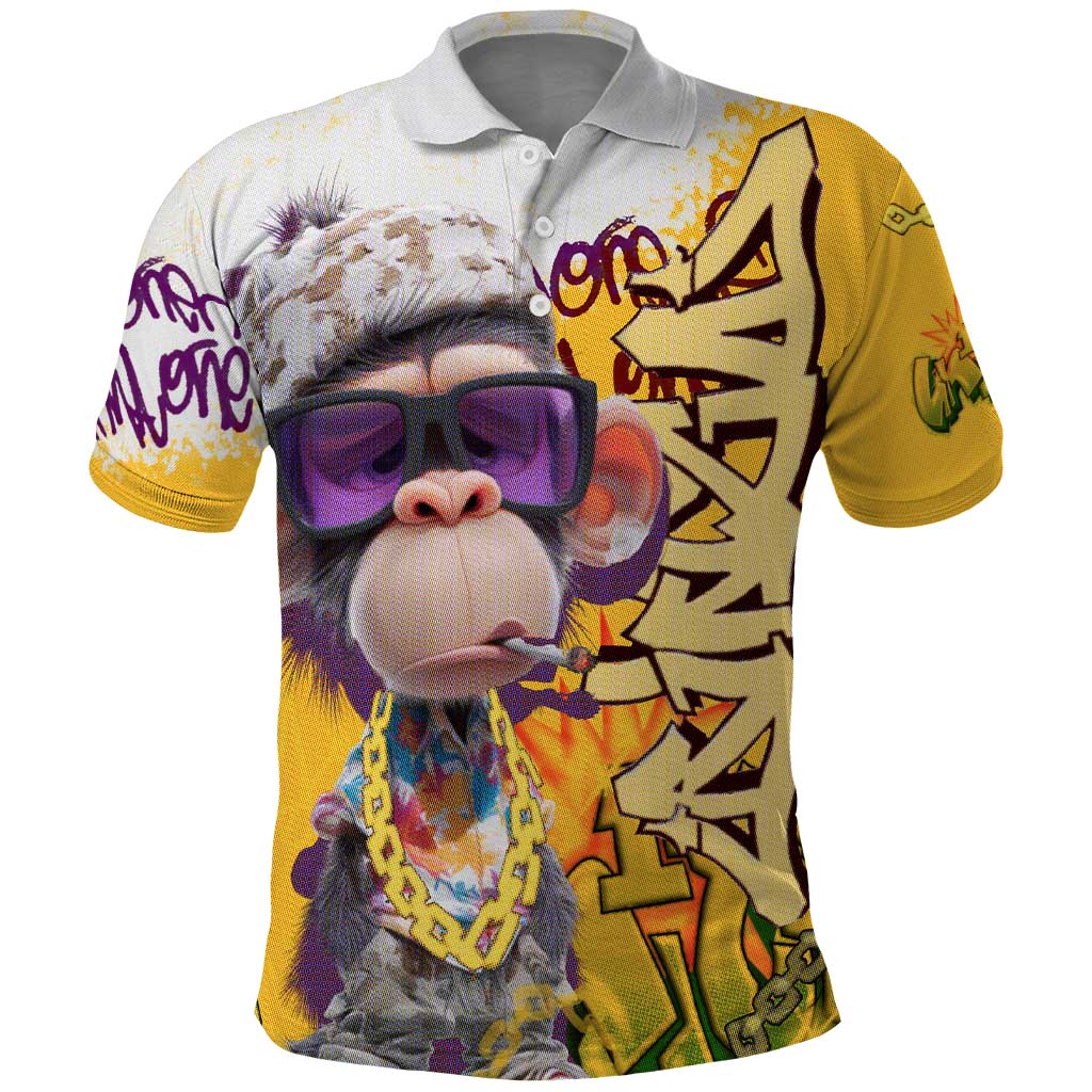 Graffiti Monkey Polo Shirt with Hip Hop Sunglasses and Gold Chain Design - Wonder Print Shop