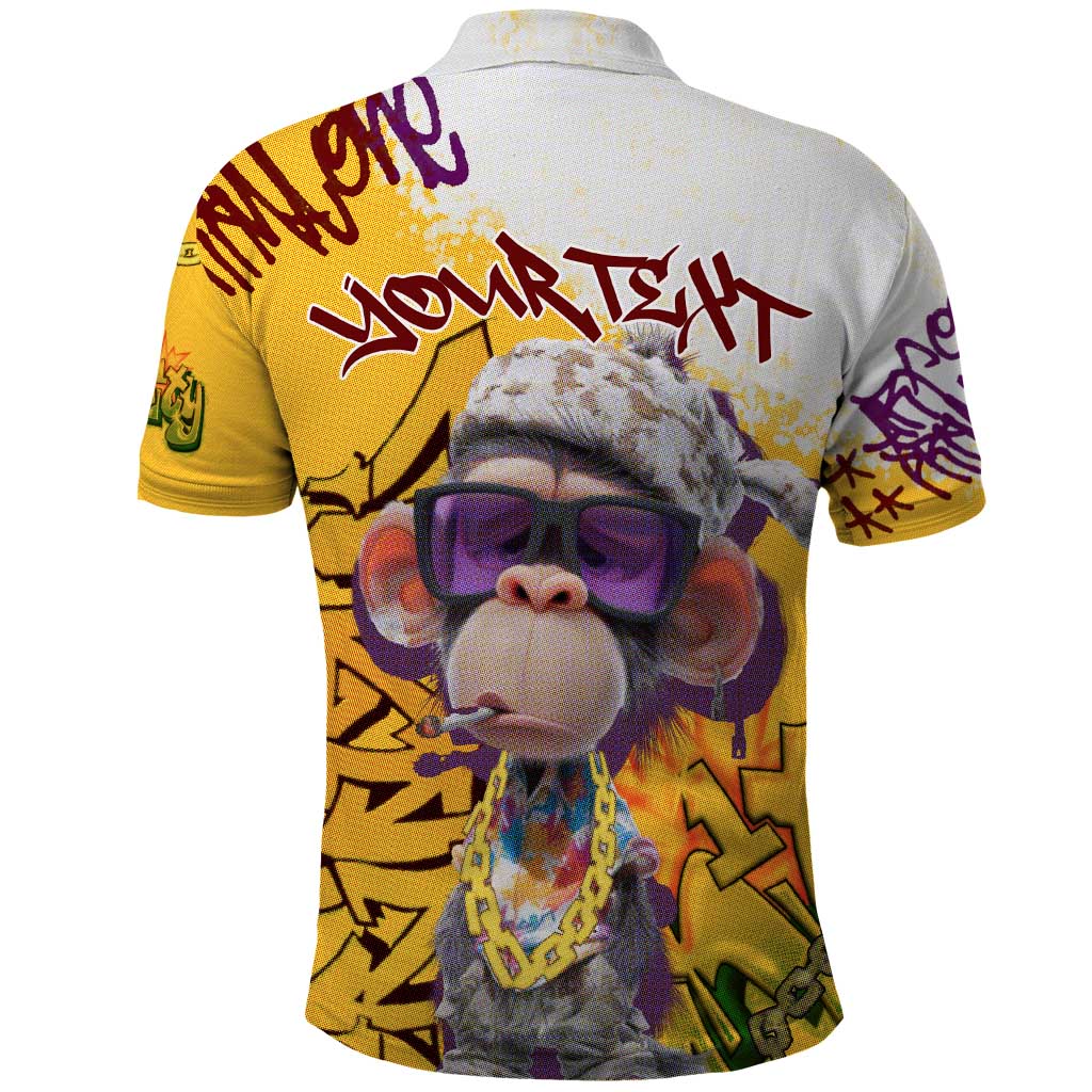 Graffiti Monkey Polo Shirt with Hip Hop Sunglasses and Gold Chain Design - Wonder Print Shop