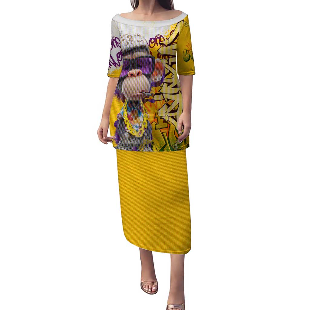 Graffiti Monkey Puletasi with Hip Hop Sunglasses and Gold Chain Design - Wonder Print Shop