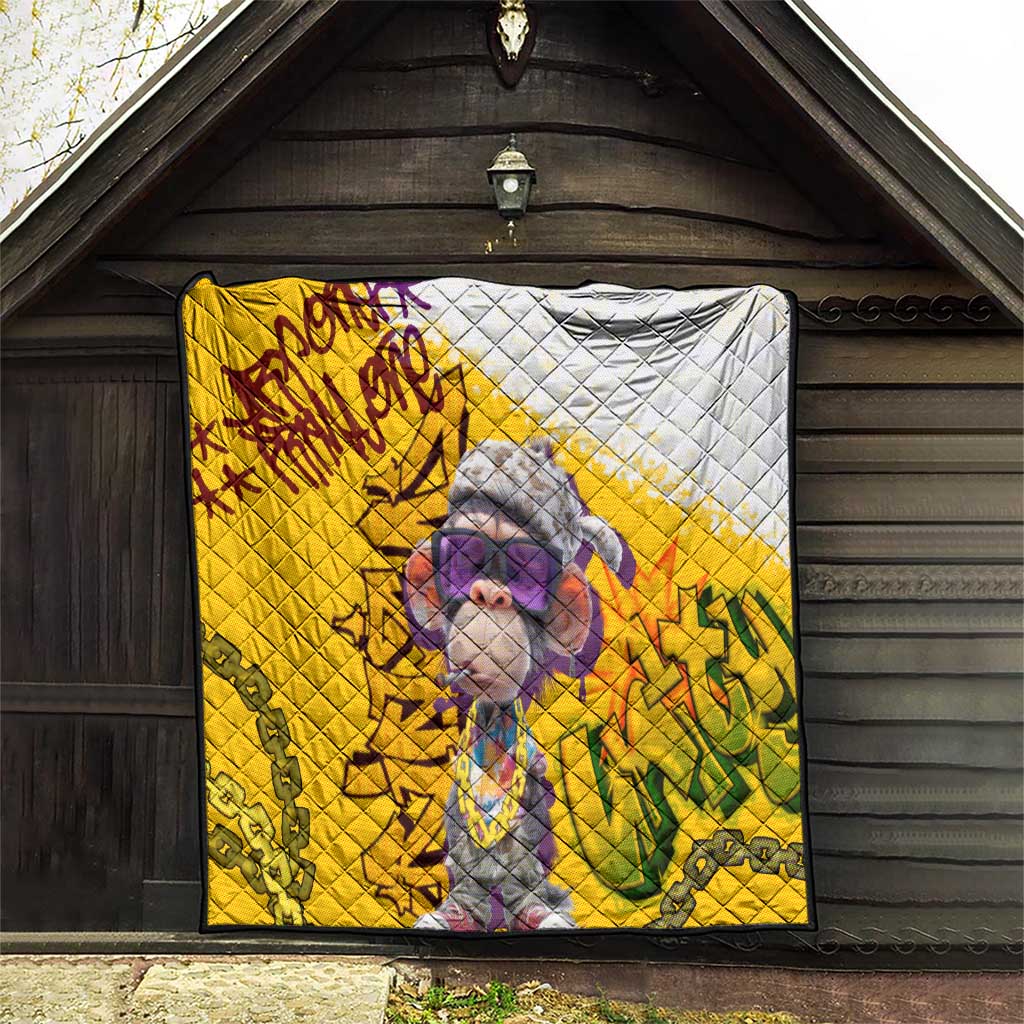 Graffiti Monkey Quilt with Hip Hop Sunglasses and Gold Chain Design - Wonder Print Shop