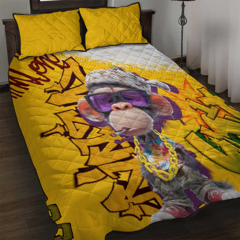 Graffiti Monkey Quilt Bed Set with Hip Hop Sunglasses and Gold Chain Design - Wonder Print Shop