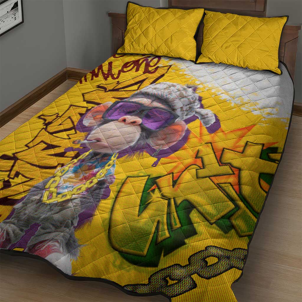 Graffiti Monkey Quilt Bed Set with Hip Hop Sunglasses and Gold Chain Design - Wonder Print Shop