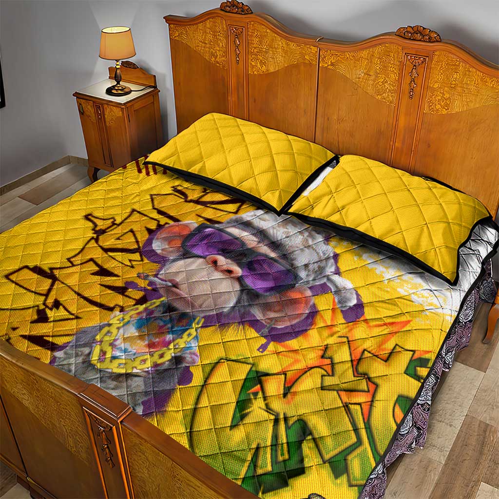 Graffiti Monkey Quilt Bed Set with Hip Hop Sunglasses and Gold Chain Design - Wonder Print Shop