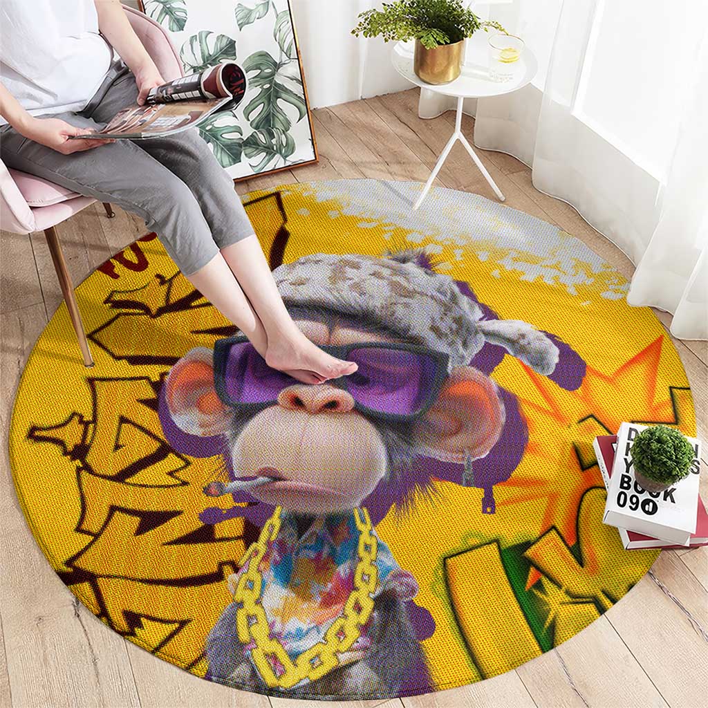 Graffiti Monkey Round Carpet with Hip Hop Sunglasses and Gold Chain Design - Wonder Print Shop