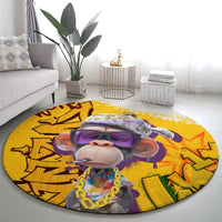 Graffiti Monkey Round Carpet with Hip Hop Sunglasses and Gold Chain Design - Wonder Print Shop