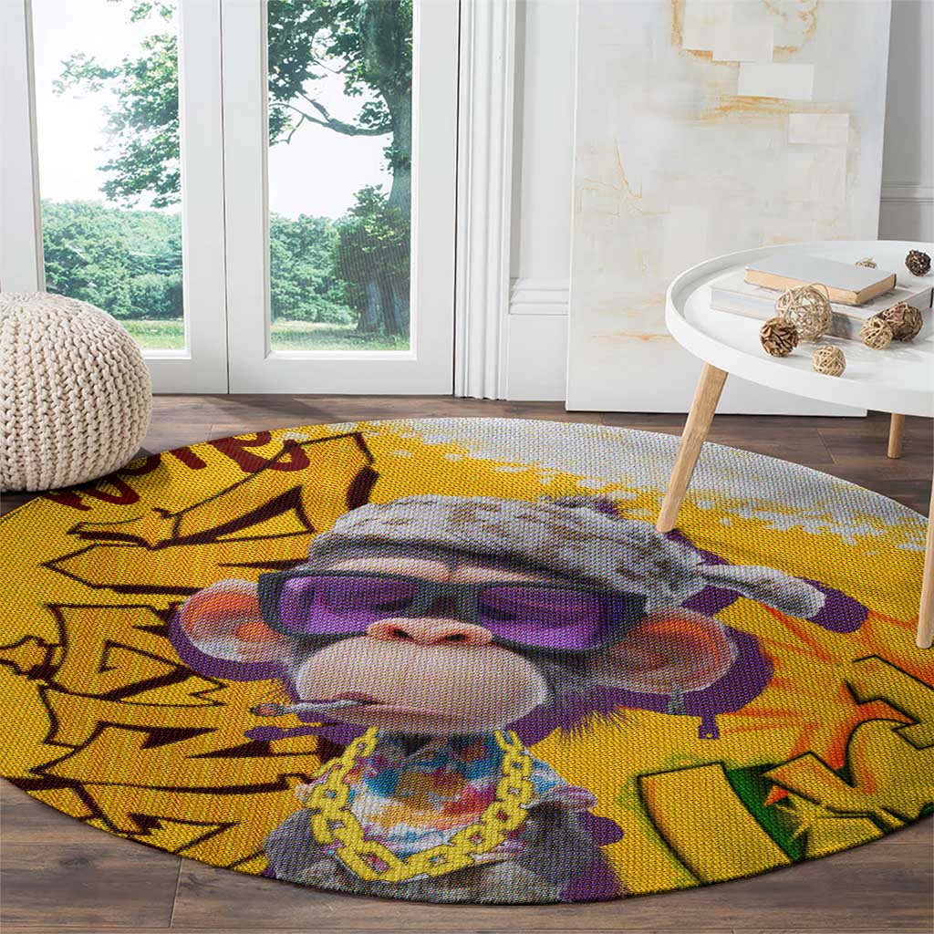Graffiti Monkey Round Carpet with Hip Hop Sunglasses and Gold Chain Design - Wonder Print Shop