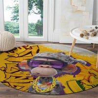 Graffiti Monkey Round Carpet with Hip Hop Sunglasses and Gold Chain Design - Wonder Print Shop