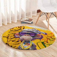 Graffiti Monkey Round Carpet with Hip Hop Sunglasses and Gold Chain Design - Wonder Print Shop