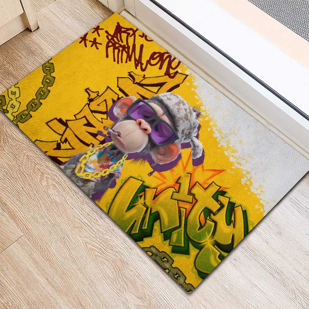 Graffiti Monkey Rubber Doormat with Hip Hop Sunglasses and Gold Chain Design - Wonder Print Shop