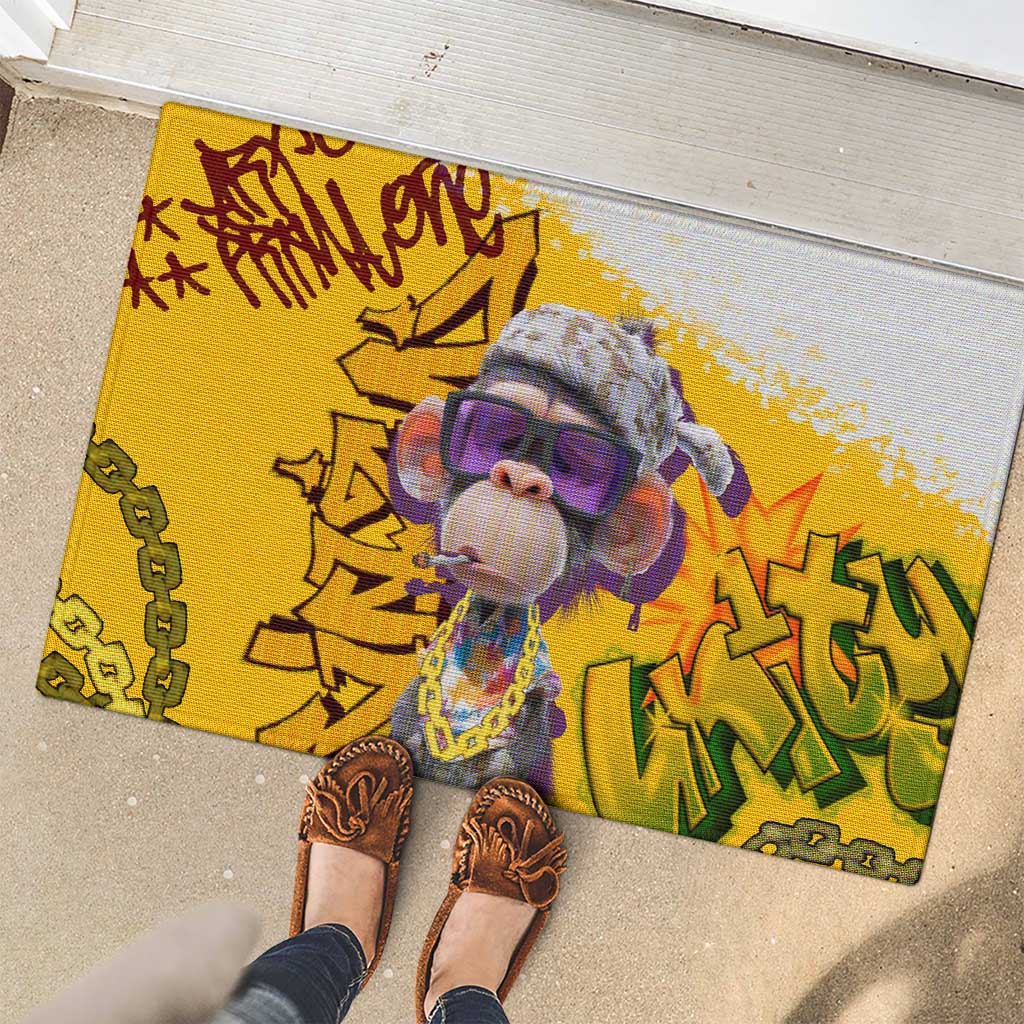 Graffiti Monkey Rubber Doormat with Hip Hop Sunglasses and Gold Chain Design - Wonder Print Shop