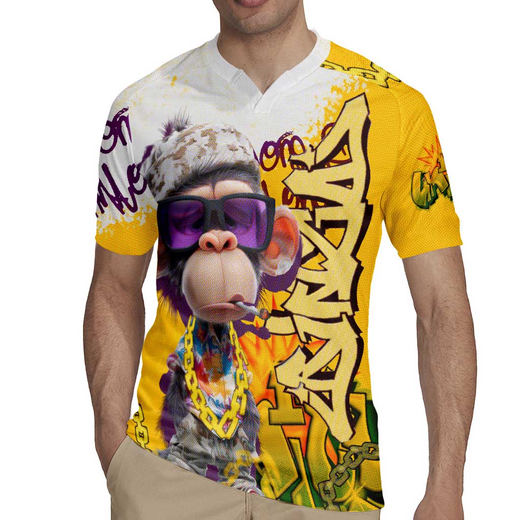 Graffiti Monkey Rugby Jersey with Hip Hop Sunglasses and Gold Chain Design - Wonder Print Shop