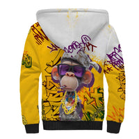 Graffiti Monkey Sherpa Hoodie with Hip Hop Sunglasses and Gold Chain Design - Wonder Print Shop