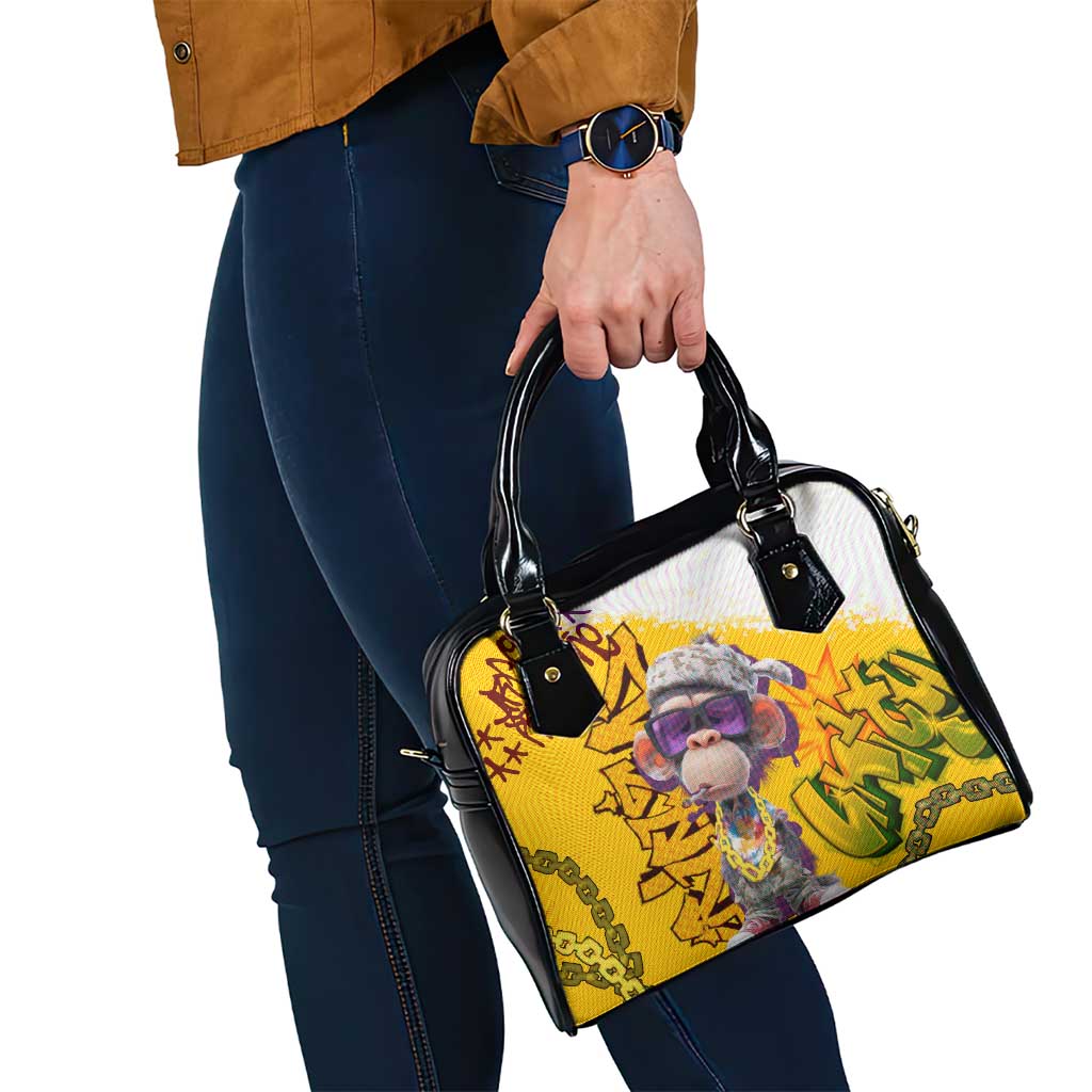 Graffiti Monkey Shoulder Handbag with Hip Hop Sunglasses and Gold Chain Design - Wonder Print Shop