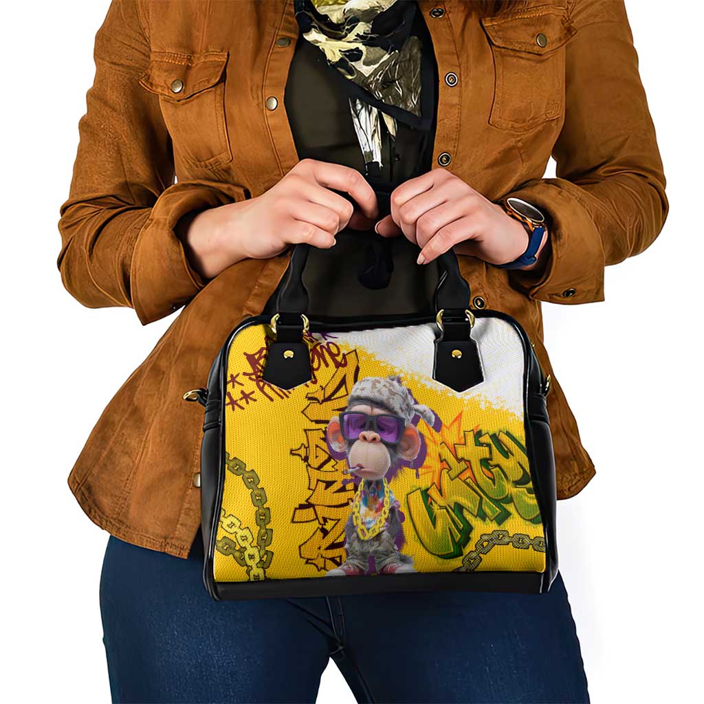 Graffiti Monkey Shoulder Handbag with Hip Hop Sunglasses and Gold Chain Design - Wonder Print Shop