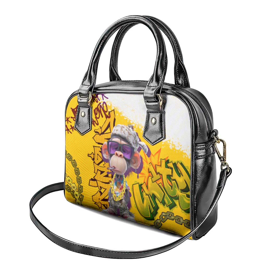 Graffiti Monkey Shoulder Handbag with Hip Hop Sunglasses and Gold Chain Design - Wonder Print Shop