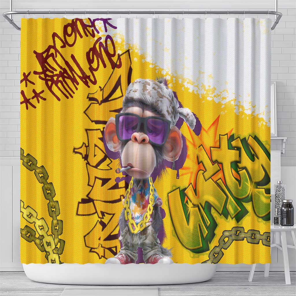 Graffiti Monkey Shower Curtain with Hip Hop Sunglasses and Gold Chain Design - Wonder Print Shop