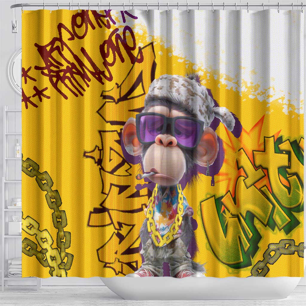 Graffiti Monkey Shower Curtain with Hip Hop Sunglasses and Gold Chain Design - Wonder Print Shop