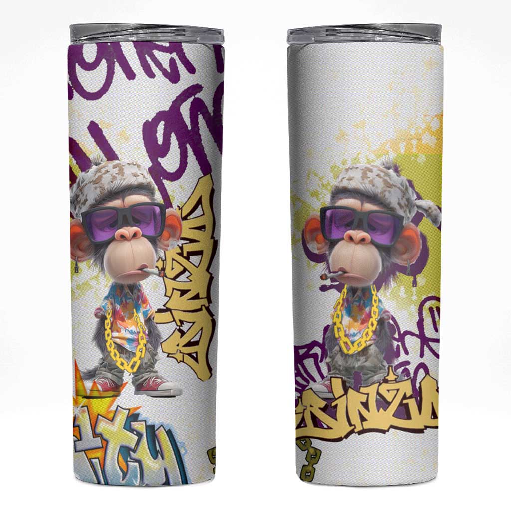 Graffiti Monkey Skinny Tumbler with Hip Hop Sunglasses and Gold Chain Design - Wonder Print Shop