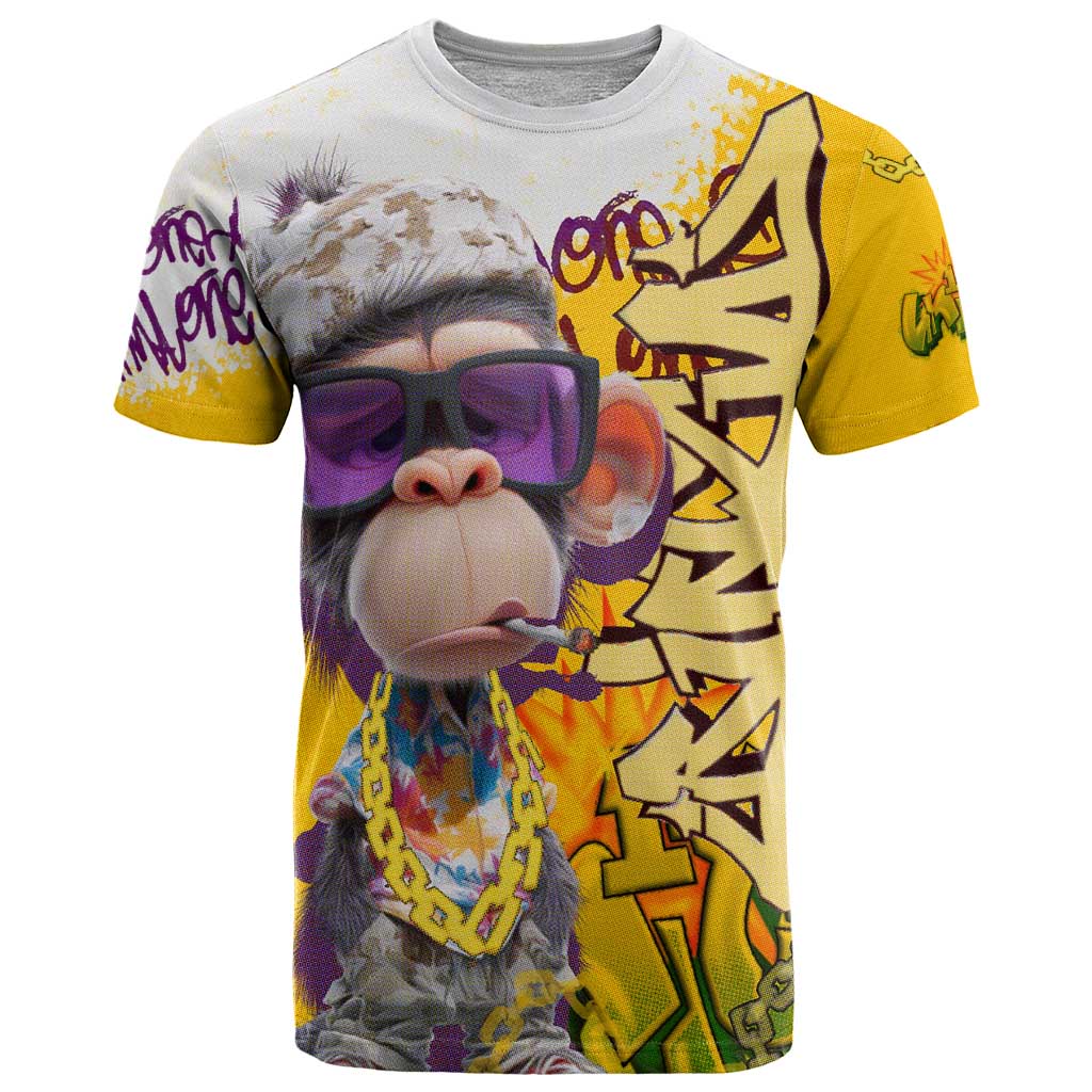 Graffiti Monkey T Shirt with Hip Hop Sunglasses and Gold Chain Design - Wonder Print Shop