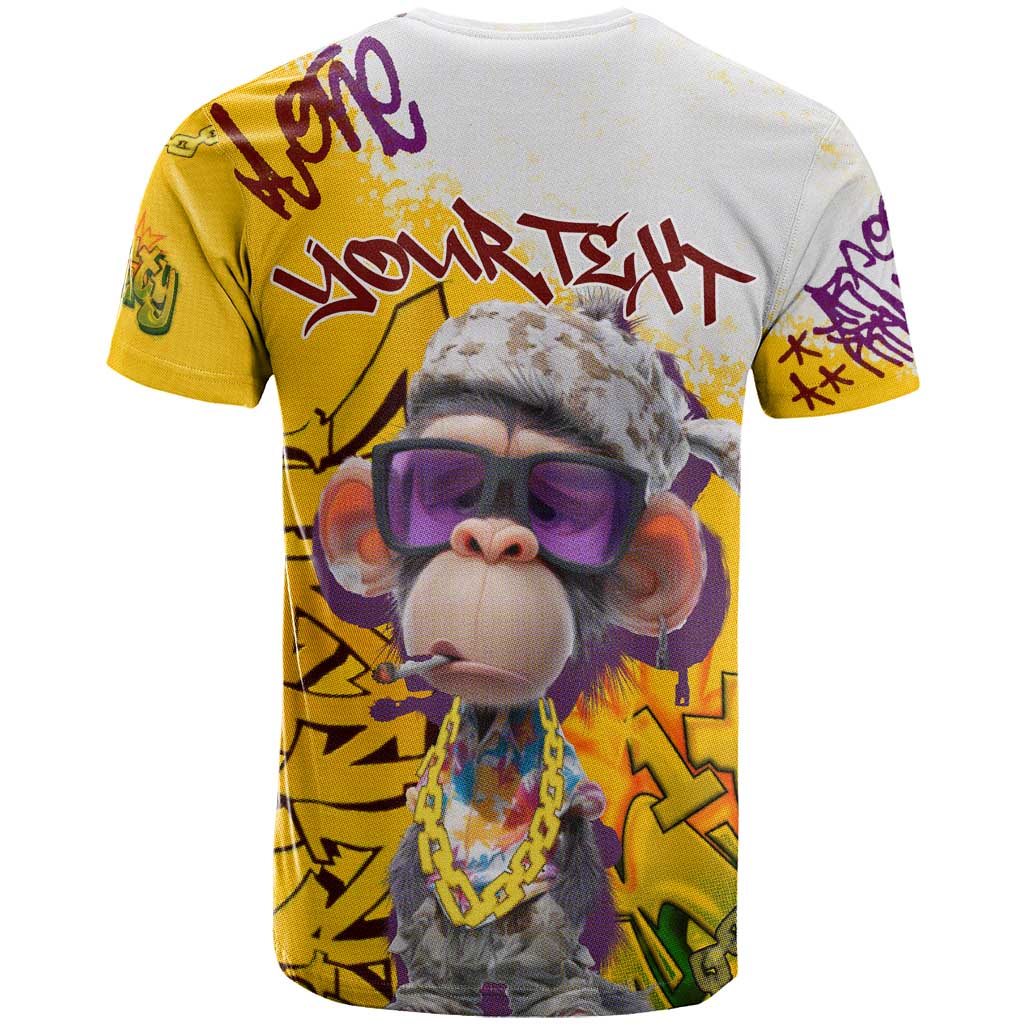 Graffiti Monkey T Shirt with Hip Hop Sunglasses and Gold Chain Design - Wonder Print Shop