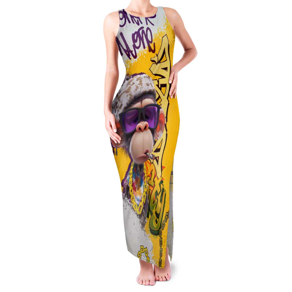 Graffiti Monkey Tank Maxi Dress with Hip Hop Sunglasses and Gold Chain Design - Wonder Print Shop