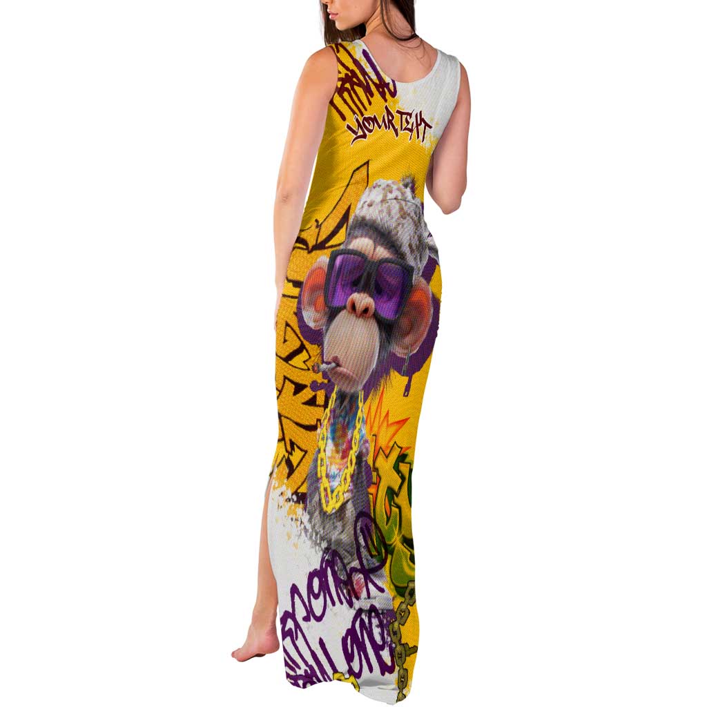 Graffiti Monkey Tank Maxi Dress with Hip Hop Sunglasses and Gold Chain Design - Wonder Print Shop