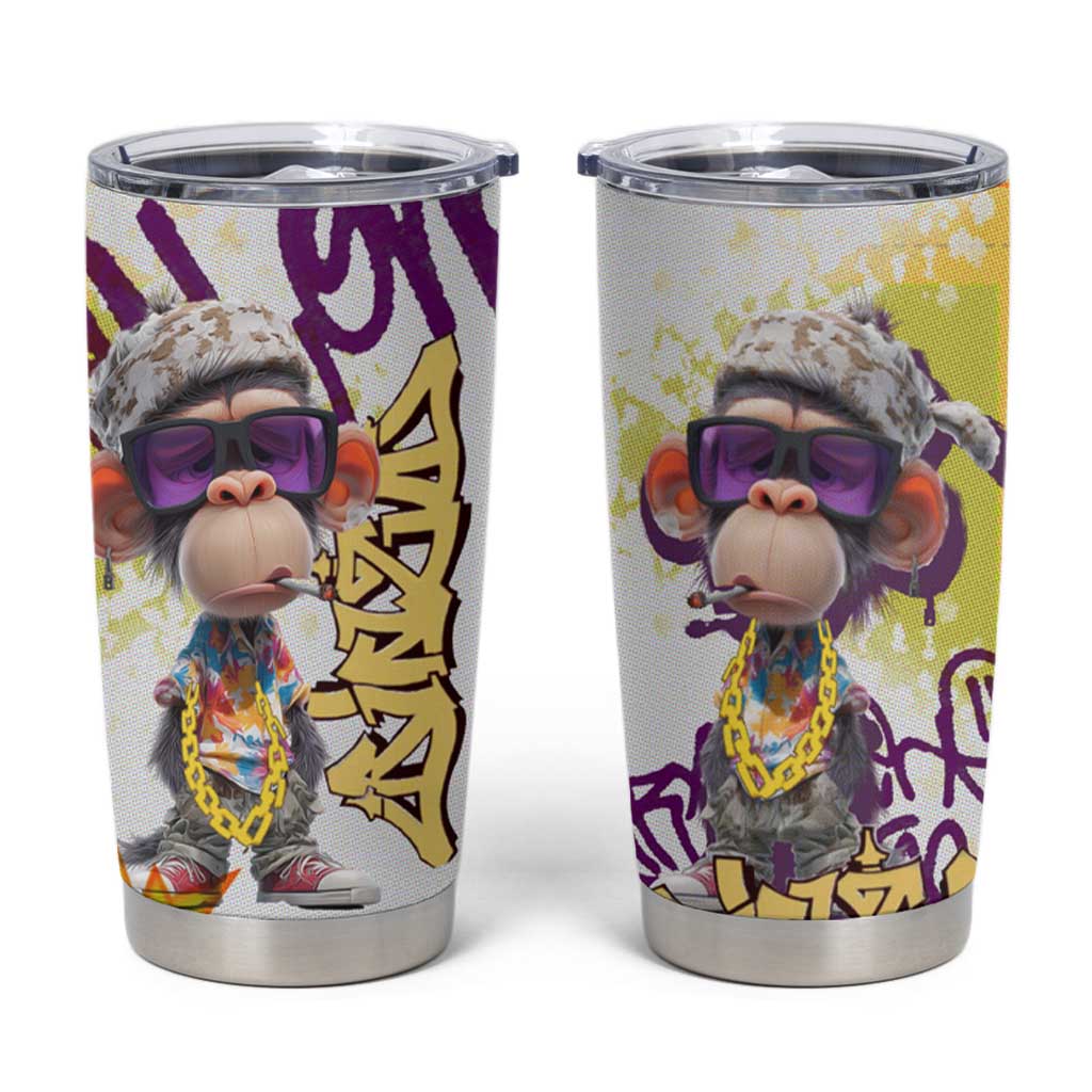Graffiti Monkey Tumbler Cup with Hip Hop Sunglasses and Gold Chain Design - Wonder Print Shop